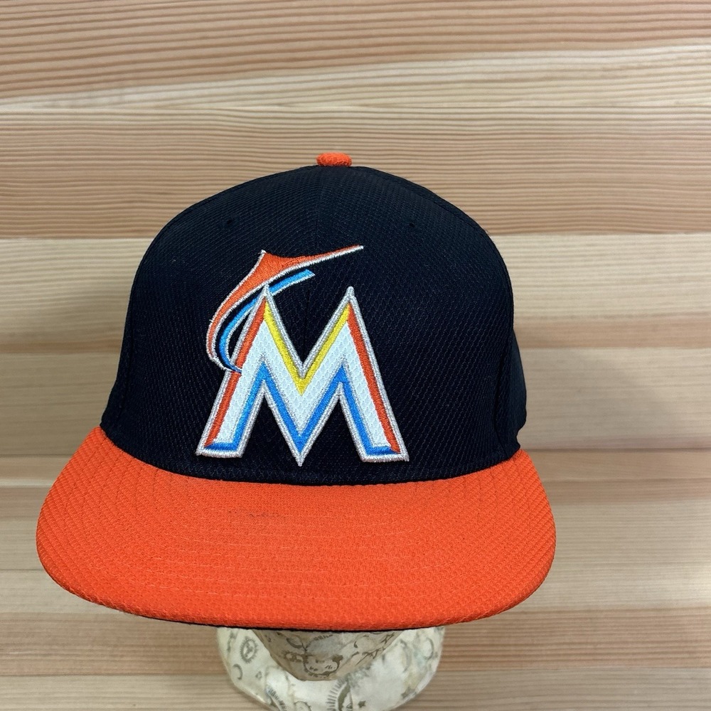 Miami Marlins MLB New Era Hat Fitted Size 7 1/4 59FIFTY Black Orange Spring